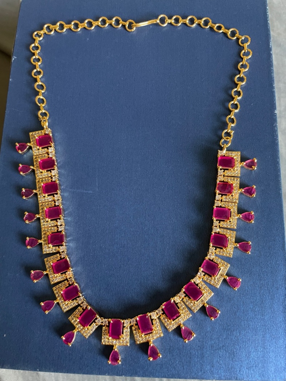 Gold-Plated Pink Gemstone Statement Necklace